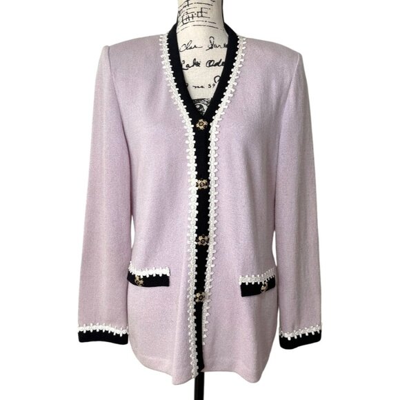 St. John Collection Santana Knit Cardigan Lilac W/ Black White Trim Size 8 -READ - Picture 1 of 14